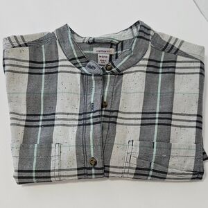 Women's Carhartt 3/4 Sleeve Mandarin Collar Plaid Shirt - Grey Plaid - Medium